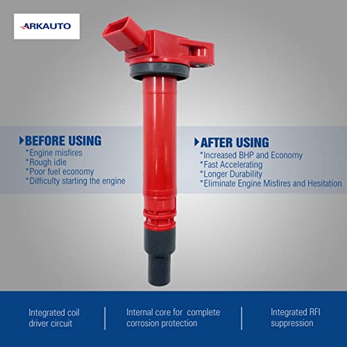 ARKAUTO 8PCS HIGH ENERGY PERFROMANCE RED TOP IGNITION COILS ARK-IG507-R UF507 UF587 UF630 9091902256 90919A2005 FOR Toyota Tundra Sequoia Land Cruiser Lexus GX460 LS460 LS600H LX570 4.6 5.0 5.7 V8 1UR 2UR 3UR - Image 3