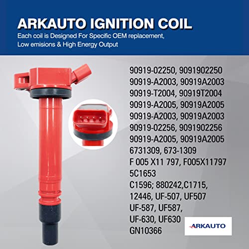 ARKAUTO 8PCS HIGH ENERGY PERFROMANCE RED TOP IGNITION COILS ARK-IG507-R UF507 UF587 UF630 9091902256 90919A2005 FOR Toyota Tundra Sequoia Land Cruiser Lexus GX460 LS460 LS600H LX570 4.6 5.0 5.7 V8 1UR 2UR 3UR - Image 4