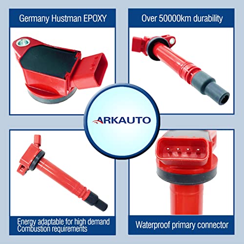 ARKAUTO 8PCS HIGH ENERGY PERFROMANCE RED TOP IGNITION COILS ARK-IG507-R UF507 UF587 UF630 9091902256 90919A2005 FOR Toyota Tundra Sequoia Land Cruiser Lexus GX460 LS460 LS600H LX570 4.6 5.0 5.7 V8 1UR 2UR 3UR - Image 2