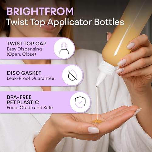 BRIGHTFROM Twist Top Applicator Bottles, Clear 8 OZ BPA-Free Plastic, Empty, Squeeze, Refillable - Open/Close Nozzle - Multi Purpose (Pack of 4) - Image 2
