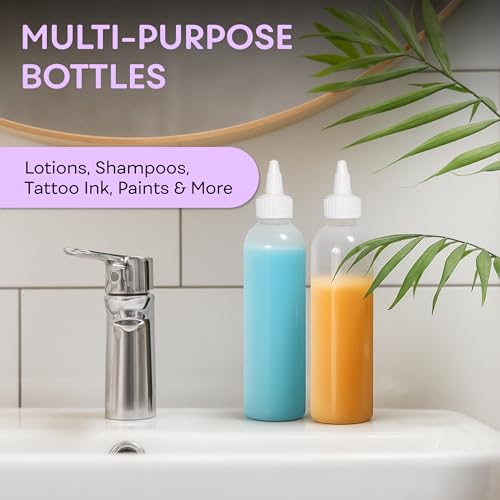 BRIGHTFROM Twist Top Applicator Bottles, Clear 8 OZ BPA-Free Plastic, Empty, Squeeze, Refillable - Open/Close Nozzle - Multi Purpose (Pack of 4) - Image 4