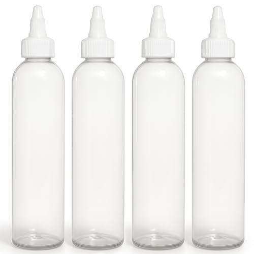 BRIGHTFROM Twist Top Applicator Bottles, Clear 8 OZ BPA-Free Plastic, Empty, Squeeze, Refillable - Open/Close Nozzle - Multi Purpose (Pack of 4) - Image 1