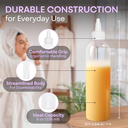 BRIGHTFROM Twist Top Applicator Bottles, Clear 8 OZ BPA-Free Plastic, Empty, Squeeze, Refillable - Open/Close Nozzle - Multi Purpose (Pack of 4) - Image 3
