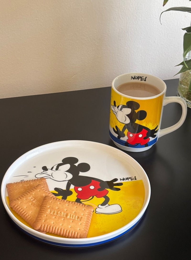 EGAN طبق جانبي ميكي ماوس – طبق حلوى دائري 20 سم باللون الأصفر | بورسلين جديد | آمن للاستخدام في الميكروويف وغسالة الصحون | مجموعة أدوات المائدة (الأصفر) - Image 2