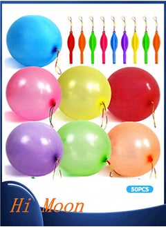 Hi Moon 50PCS Punch Balloons Thickened Latex Punching Balloon,Neon Punching Balloon Heavy Duty Birthday Party Favors for Kids,Color Bounce Balloons with Upgraded Strong Rubber Band Handle,Party Balloon Set  - Image 1