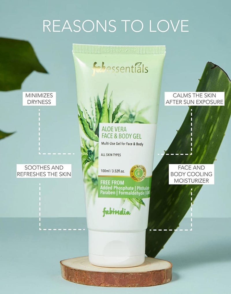 Fabessentials Fabessentials Aloe Vera Face Body Gel enriched with Neem Castor Oil Multipurpose Gel for Face Body Hydrates Refreshes Minimises Dryness Calms 100 ml x Pack of 3 - Image 4