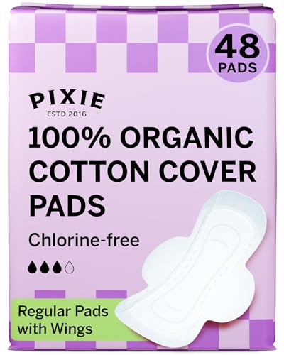Pixie Cup Pixie Organic Cotton Pads for Women - Ultra Thin with Wings, Leak-Proof & Moisture-Wicking - Compostable, Unscented Menstrual Pads - Regular Absorbency - 48 Count - Image 1