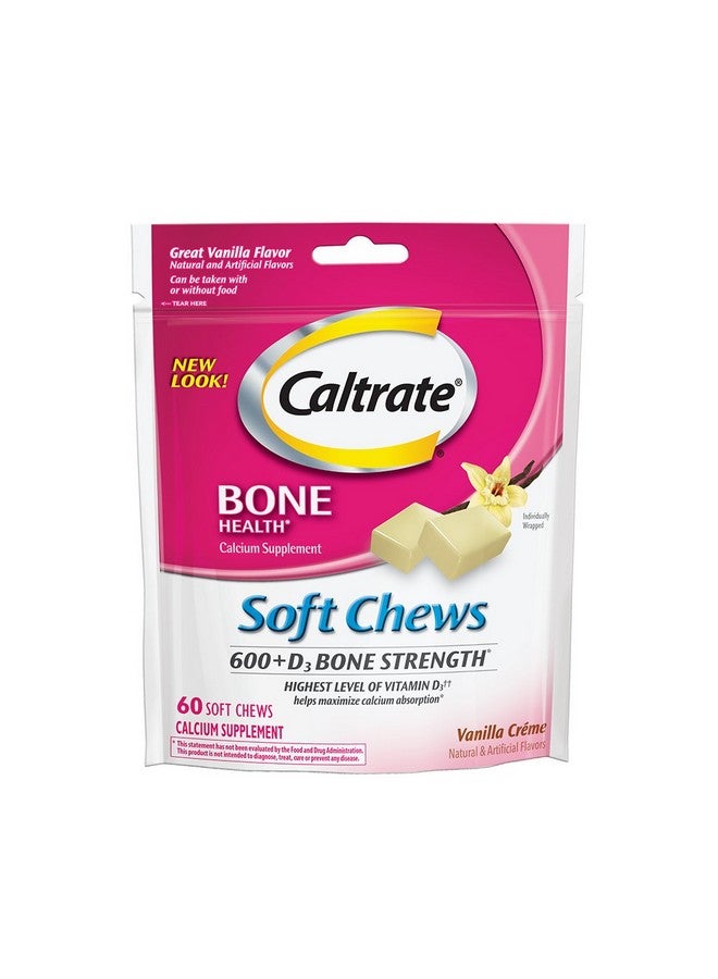 Caltrate كالترات 600+D3، مكمل الكالسيوم وفيتامين D3، حلوى لينة، 600 ملغ (نكهة كريمة الفانيليا، 60 قطعة) - Image 1