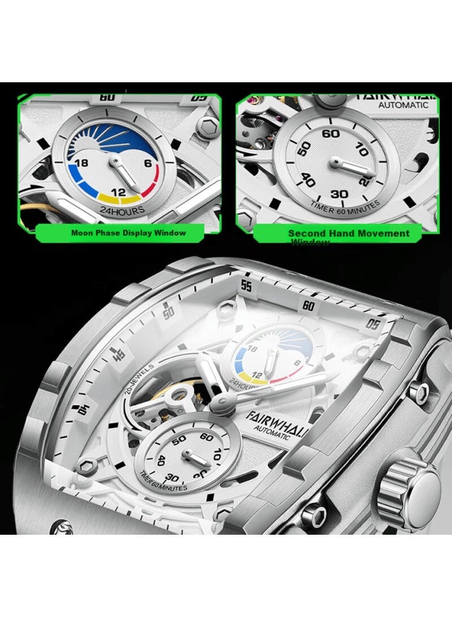 Mark Fairwhale Men's Skeleton Mechanical Watch, Automatic Swiss Quality, Water-resistant, National Trend Wrisch, Birthday Gift 6670 - Image 3