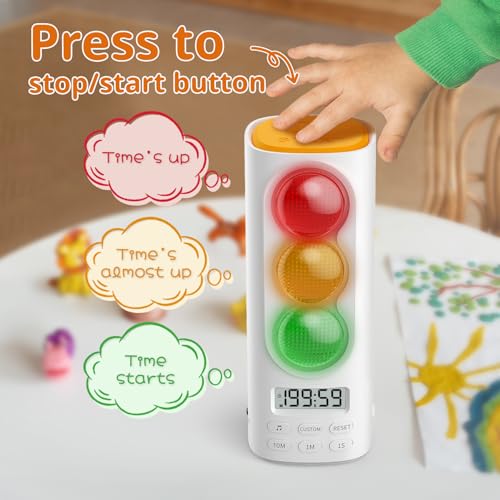 MeesMeek Traffic Light Visual TimerADHD Tool for Kids Adults Display Volume Adjustment with 4 Ringtones for Classroom Desk Home Kitchen Game Countdown Pause Memory Function Charger Type C Included - Image 3