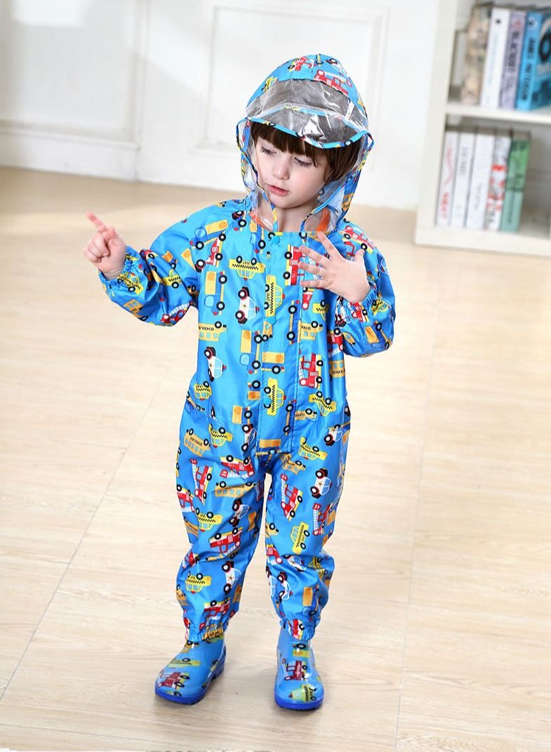 Loquat One Piece Children's Raincoat Full Picture Printed Thin Hooded Poncho - Image 2