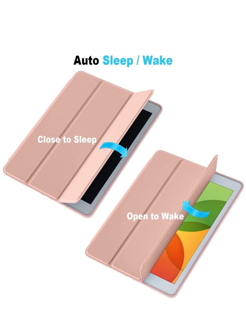 ELTRAZONE حافظة متوافقة مع آيباد الجيل التاسع 2021/الجيل الثامن 2020/الجيل السابع 2019، غطاء TPU ناعم مع حامل قلم، وضعية ثلاثية للآيباد 10.2 بوصة مع ميزة الاستيقاظ/النوم التلقائي (ذهبي وردي) - Image 3