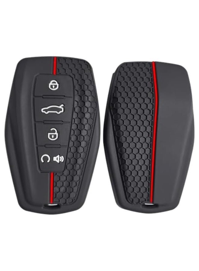 7Cylinder Silicone Cushioning Key Fob Cover Compatible with Haval Dargo, GT, H6, H9, Jolion - 2Pcs, Black & Red, 4 Buttons. - Image 1