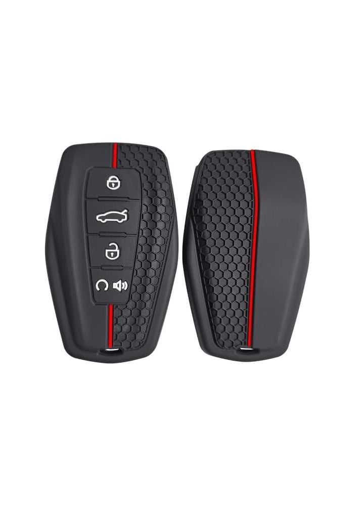 7Cylinder Silicone 4 Button Key Fob Cover Compatible with Haval - 2 Pcs Durable Cushiony High Quality Fob Cover for Dargo GT H6 H9 Jolion - Black & Red - Image 1