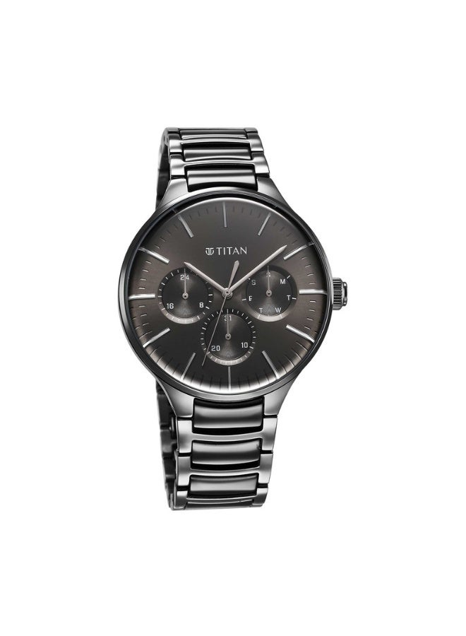 TITAN ساعة تيتان سيراميك فيوجن للرجال 90148KD06 – قرص رمادي، سوار من الفولاذ المقاوم للصدأ والسيراميك بلونين، كوارتز متعدد الوظائف، مقاومة للماء حتى 5 ATM، ساعة أنيقة وجاهزة كهدية - Image 1