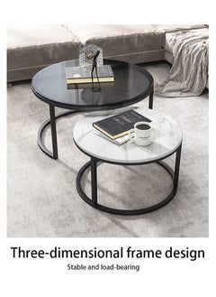 AGD Modern Nesting Round Coffee Table Set of 2 Pieces for Living Room Balcony Garden Etc, Round Coffee Table with Solid Metal Frame Black/White  - Image 5