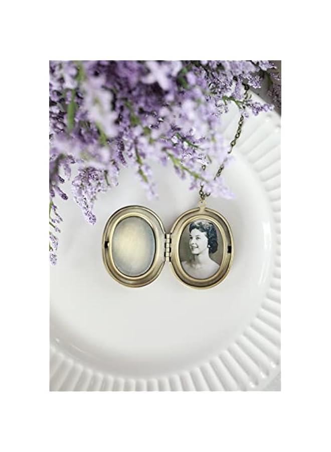 Arabest Handmade Oval Shaped Photo Locket with dried Pressed Flowers Locket pendant Necklace - Image 3