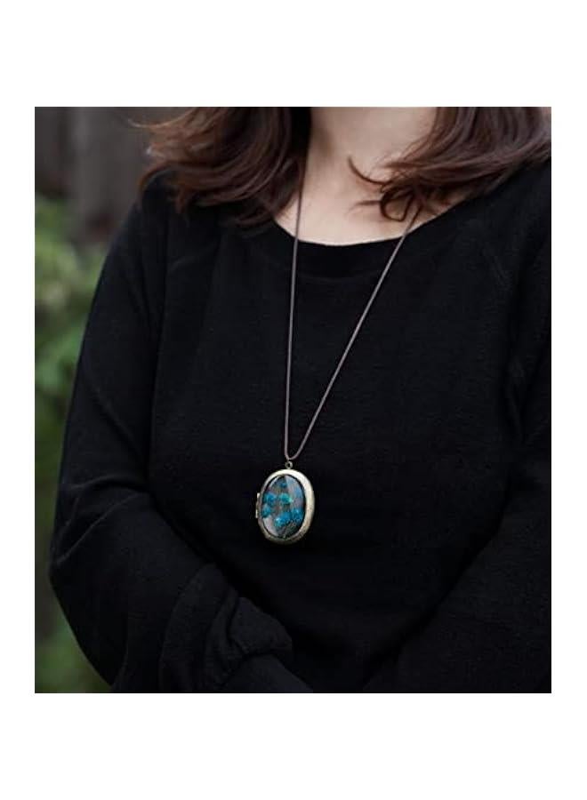 Arabest Handmade Oval Shaped Photo Locket with dried Pressed Flowers Locket pendant Necklace - Image 5