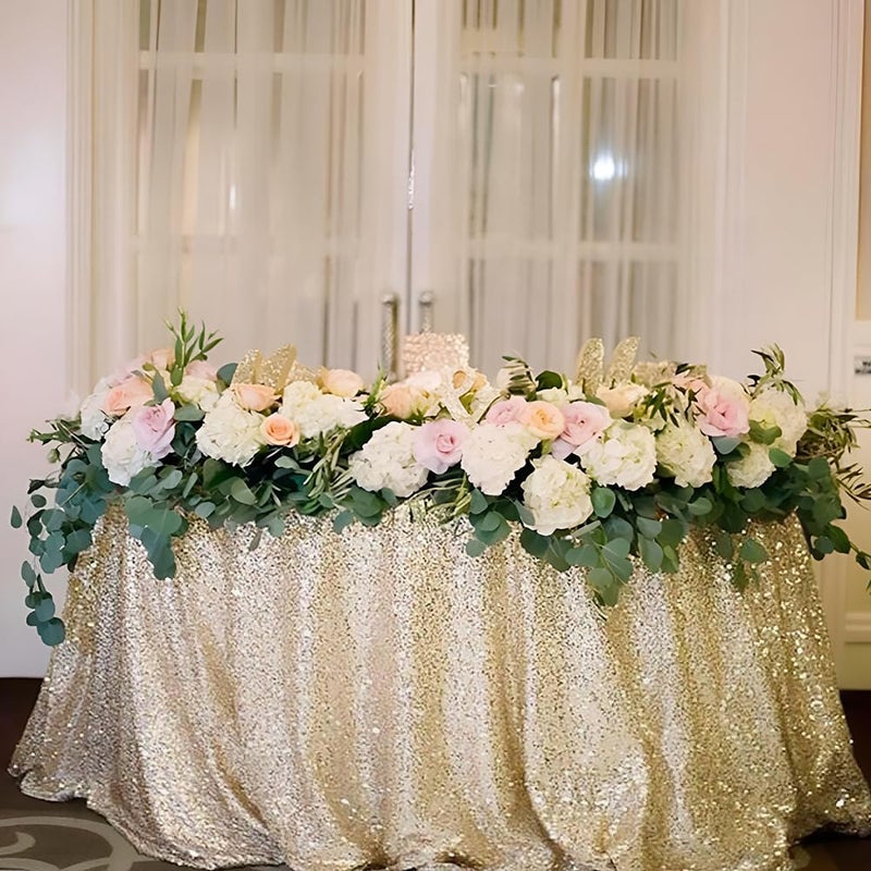 TCBESTO Champagne Sequin Tablecloth 120 Round Champagne Sparkly Table Cover Glitter Table Overlay for Party Dinner Festival Wedding Exhibition Dessert