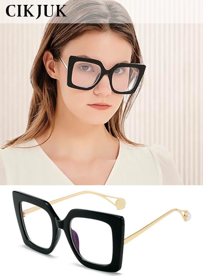 CIKJUK Blue Light Glasses for Women and Men Openwork Metal Anti-Radiation Blue Light Blocking Eye Glasses for Reading Computer Gaming Phones Eyeglasses UV Filter Fashion Eyeglass Black - Image 1