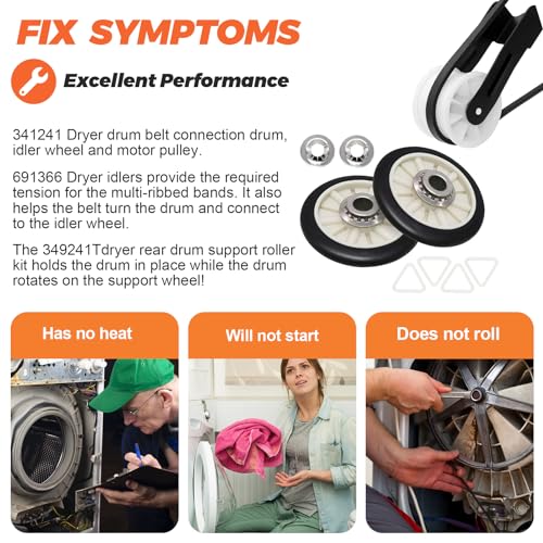 Beaquicy 【Newest】 Upgraded 4392065 Dryer Maintenance Repair Kit by Beaquicy - Fit for Whirlpool Ken-More Crosley Admiral Amana Dryer - Package Includes 349241t Drum Roller 341241 Belt and 691366 Idler Pulley - Image 5