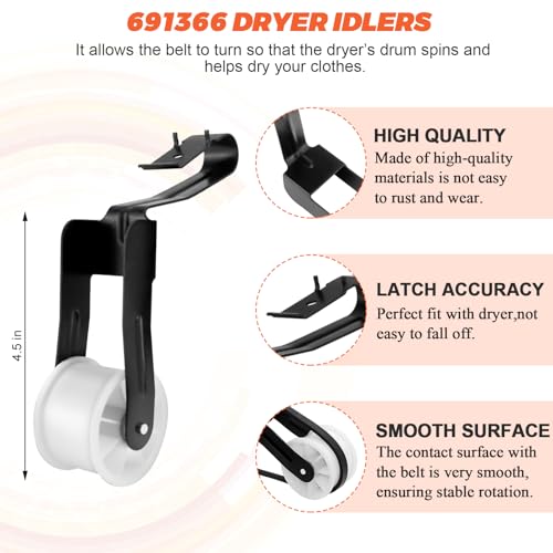 Beaquicy 【Newest】 Upgraded 4392065 Dryer Maintenance Repair Kit by Beaquicy - Fit for Whirlpool Ken-More Crosley Admiral Amana Dryer - Package Includes 349241t Drum Roller 341241 Belt and 691366 Idler Pulley - Image 3