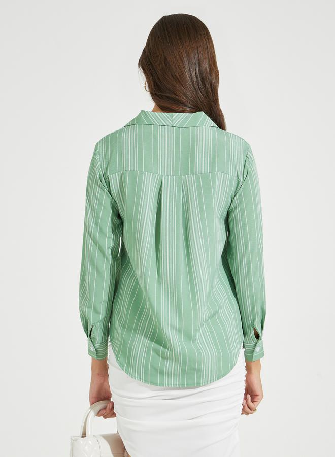 تايك تو بلوزة مخططة بأكمام طويلة مع أزرار - Image 5