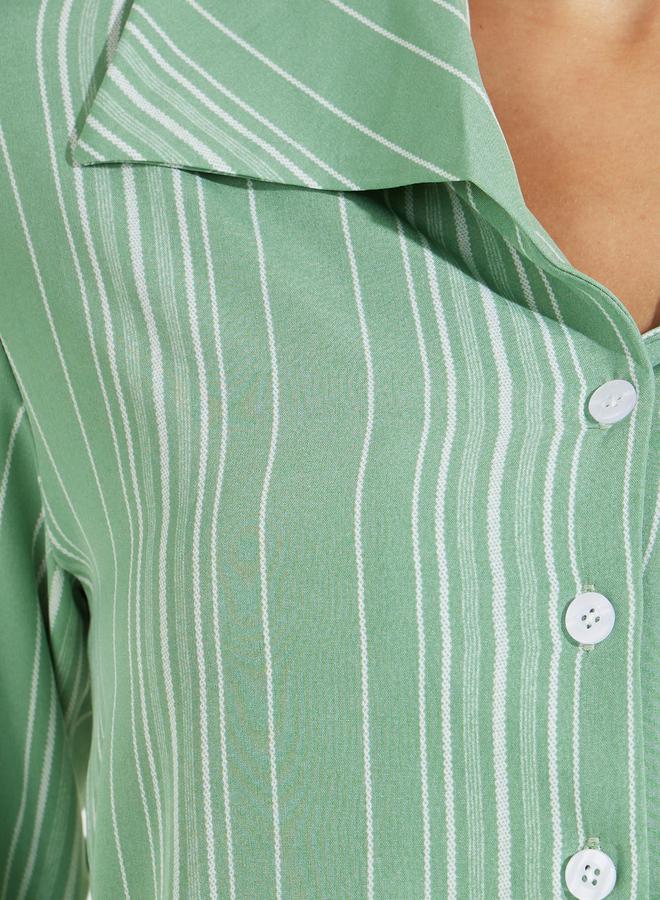 تايك تو بلوزة مخططة بأكمام طويلة مع أزرار - Image 4