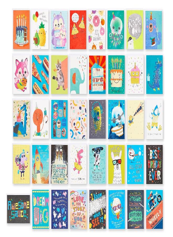 American Greetings - American Greetings Deluxe Kids Birthday Card Assortment, Bright and Cheerful Designs (40-Count) - Image 1