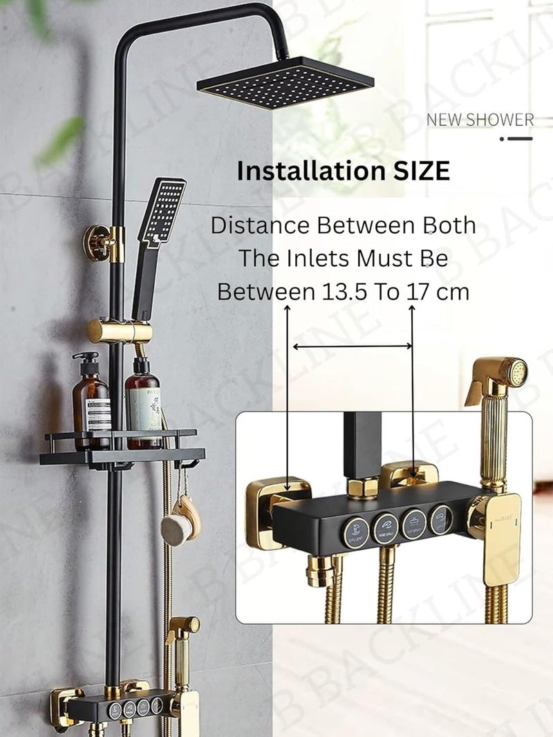 B BACKLINE Backline Shower Set for Bathroom Full Set 4 in 1 Wall Shower Mixer Hot & Cold Shower Panels, Hand shower | overhead Shower | Jet Spray For Bathrooms (Black Gold) - Image 4