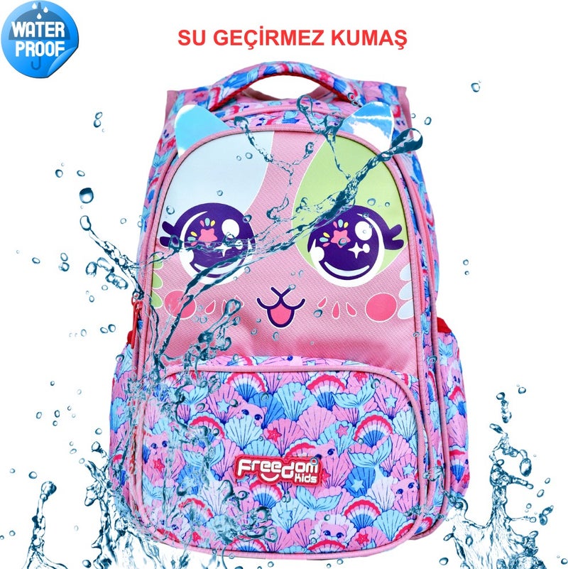 Çantaland Pink Cat Printed, Waterproof, Orthopedic Back Feature, Primary School Bag + Lunch Box - Image 5
