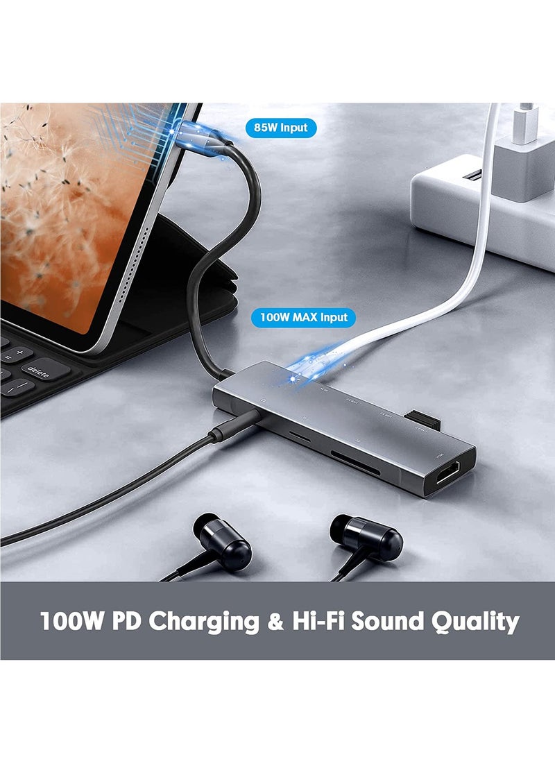 موزع USB C، محول متعدد المنافذ من النوع C 9 في 1 مع توصيل طاقة 87 وات، مخرج HDMI 4K، 3 منافذ بيانات USB3.0 وUSB-C بسرعة 5 جيجابت في الثانية، قارئ بطاقة SD/TF، مقبس سماعة رأس 3.5 ملم متوافق مع MacBoo - Image 3