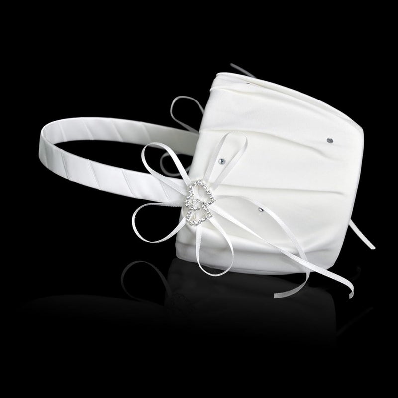 COSLANLEE Flower Girl Baskets and Ring Bearer Pillow Set, Fariy Baskets with Pearl Rhinestones Satin Lace for Flower Girls, Ring Pillow for Ring Boy Wedding Ceremony Party Decor (White Hearts Set) - Image 3