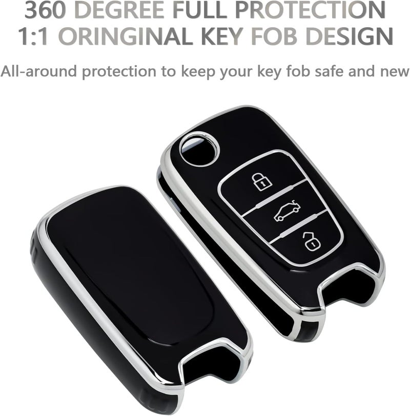 OFFCURVE Key Fob Cover - Full Protective Car Key Case Holder for Kia Soul, Rio, Sportage, Hyundai Elantra, Santa Fe, Verna, Carens, Forte, Avante - Flip Folding Keyless Entry Car Accessories, Black - Image 3