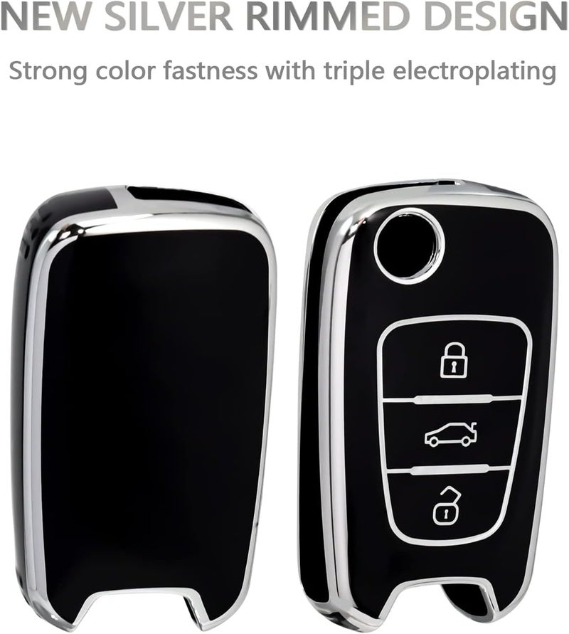 OFFCURVE Key Fob Cover - Full Protective Car Key Case Holder for Kia Soul, Rio, Sportage, Hyundai Elantra, Santa Fe, Verna, Carens, Forte, Avante - Flip Folding Keyless Entry Car Accessories, Black - Image 4