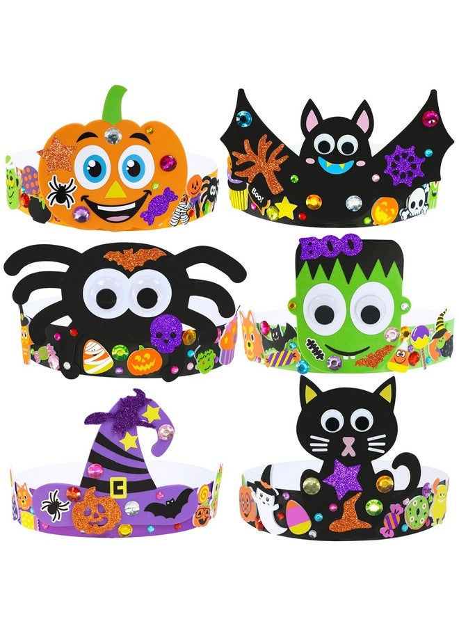 Winlyn 24 Sets Halloween Headbands Craft Kits DIY Crown Art Sets With Foam Stickers - Spider, Bat, Jack-o'-Lantern, Witch Hat - for Kids Classroom Activities, Party, Trick-or-Treat - Image 2