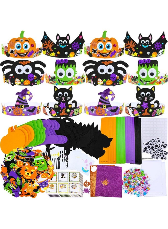 Winlyn 24 Sets Halloween Headbands Craft Kits DIY Crown Art Sets With Foam Stickers - Spider, Bat, Jack-o'-Lantern, Witch Hat - for Kids Classroom Activities, Party, Trick-or-Treat - Image 1