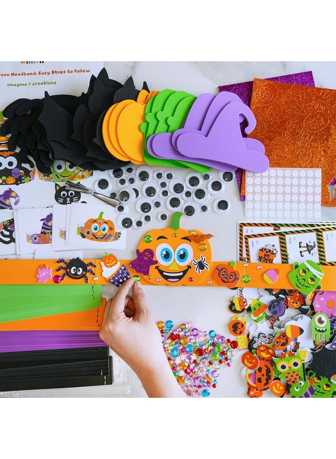 Winlyn 24 Sets Halloween Headbands Craft Kits DIY Crown Art Sets With Foam Stickers - Spider, Bat, Jack-o'-Lantern, Witch Hat - for Kids Classroom Activities, Party, Trick-or-Treat - Image 4