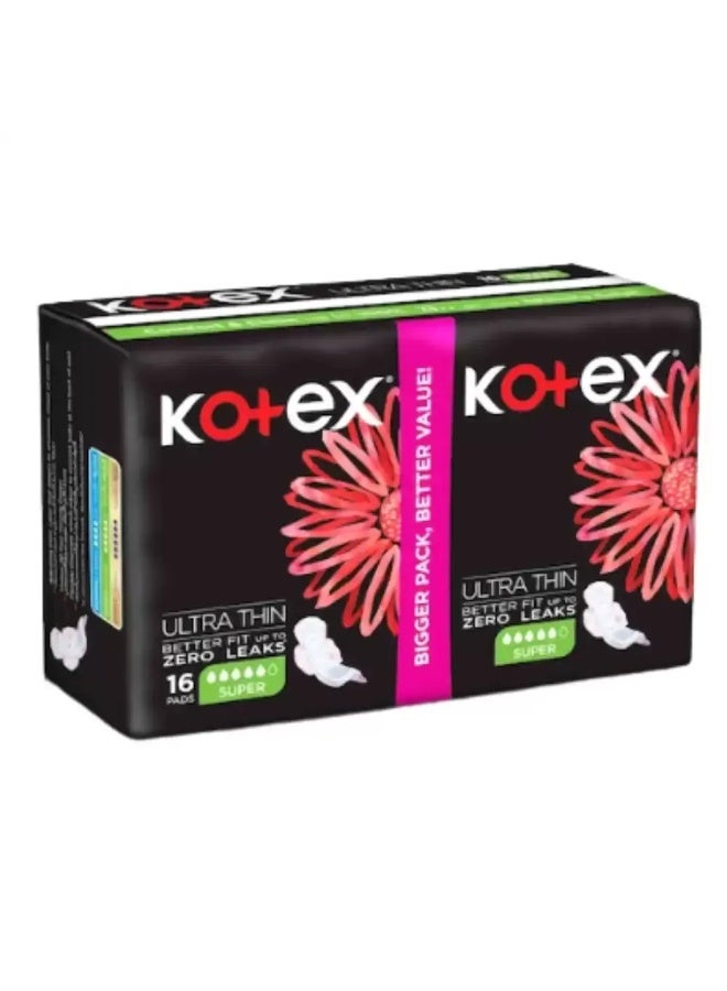 Kotex Ultra Thin Pads Better Fit Up to Zero Leaks-Super- 16Pads - Image 3