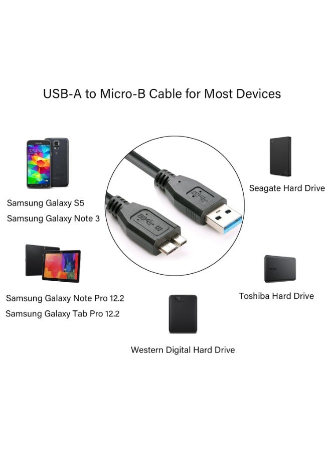 إيغويل كابل USB 3.0 للقرص الصلب المحمول / SSD - متوافق مع سامسونج / Western Digital / Buffalo / Transcend / WD / Seagate / LaCie / Toshiba / Freecom / Iomega وأكثر من ذلك - USB 3.0 A / Micro-B ، (1M ، 2PACK) - Image 2