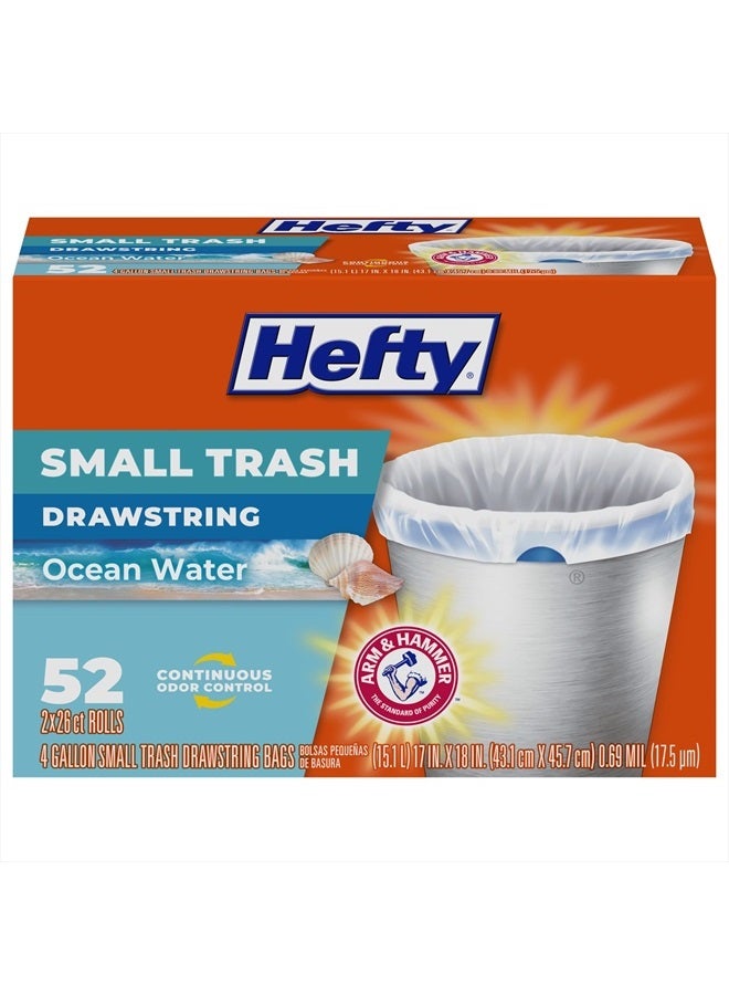 Hefty Small Trash Bags, Ocean Water Scent, 4 Gallon, 52 Count - Image 1