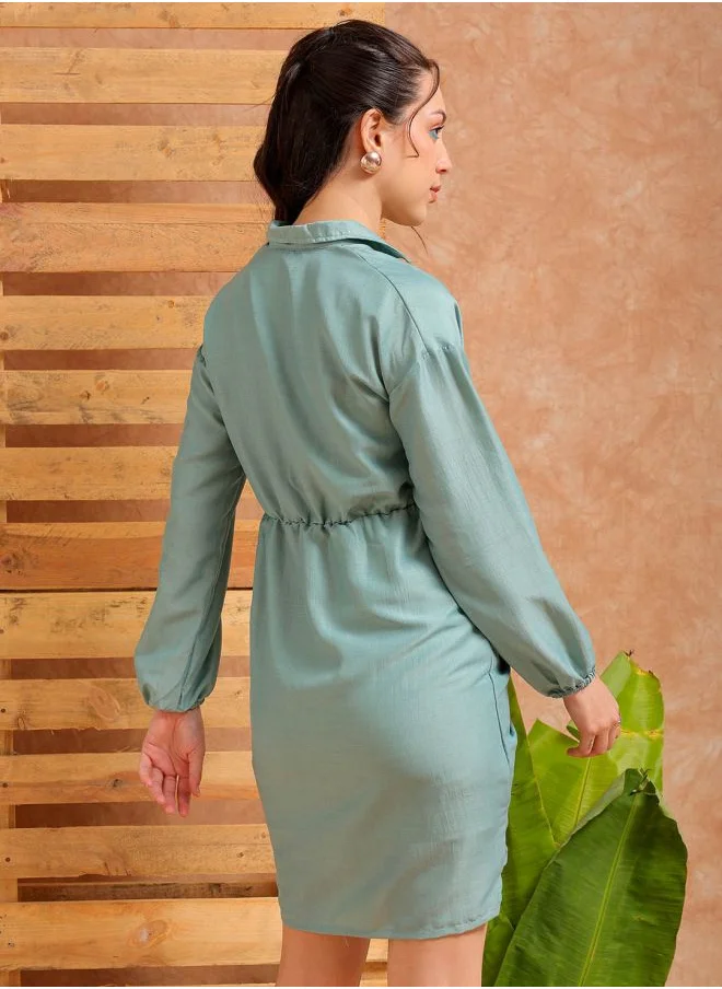 Freehand Women Regular Fit Casual Solid Ruched Dress