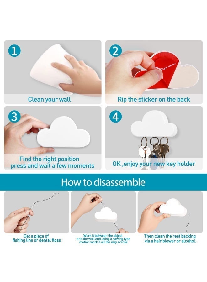 1 Pack Magnetic Key Holder, Self Adhesive No Drill Wall Key Hooks, Cloud Shaped Waterproof Key Rack Organizer for Entryway Door Home Storage, White - Image 3