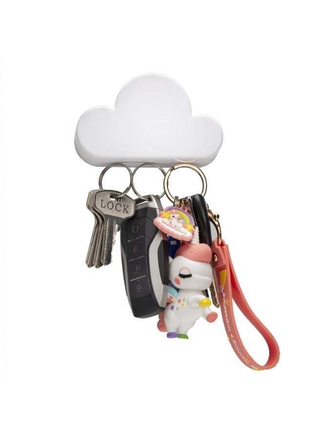 1 Pack Magnetic Key Holder, Self Adhesive No Drill Wall Key Hooks, Cloud Shaped Waterproof Key Rack Organizer for Entryway Door Home Storage, White - Image 1
