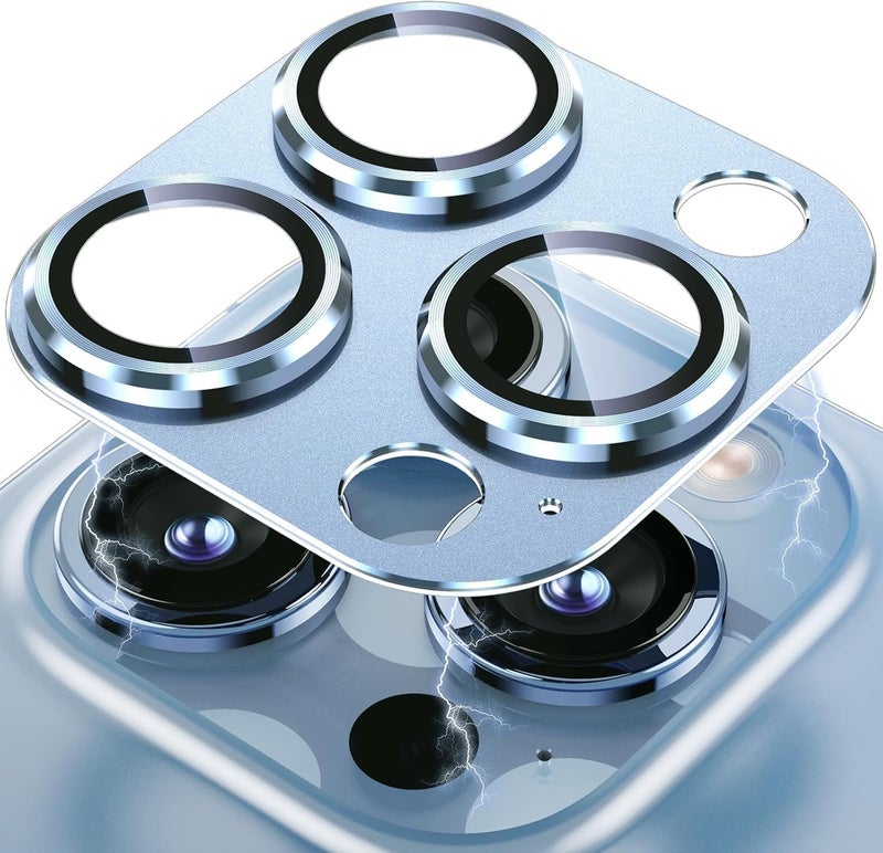 KEKOZE Camera Lens Protector Compatible With iPhone 14 Pro and iPhone 14 Pro Max � Full Coverage 9H Tempered Glass with Metal Plate, HD Clear, Joint Camera Ring Protector - Blue - Image 1