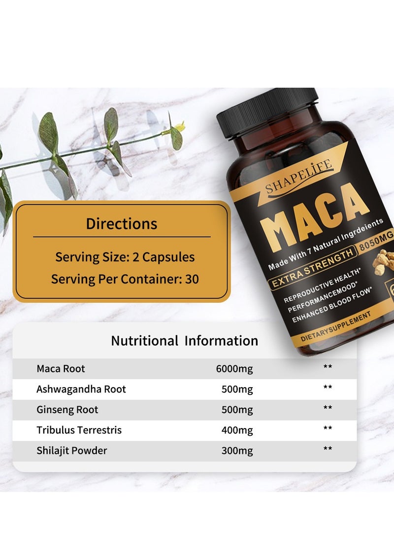 شايب Maca 7 In 1 Made With 7 Natural Ingredients 8050 MG Extra Strength - 60 Capsules - Image 2