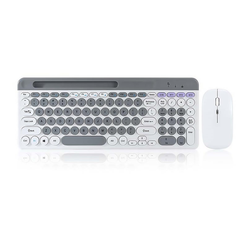 Guiheng Wireless Keyboard and Mouse Combo with Phone Tablet Holder, Rechargeable Dual-Mode (Bluetooth 5.0 and 3.0 +2.4G) Multi-Device Silent Mouse for Windows, iPad, Tablet, MacOS,iOS,Android (Grey+White) - Image 2