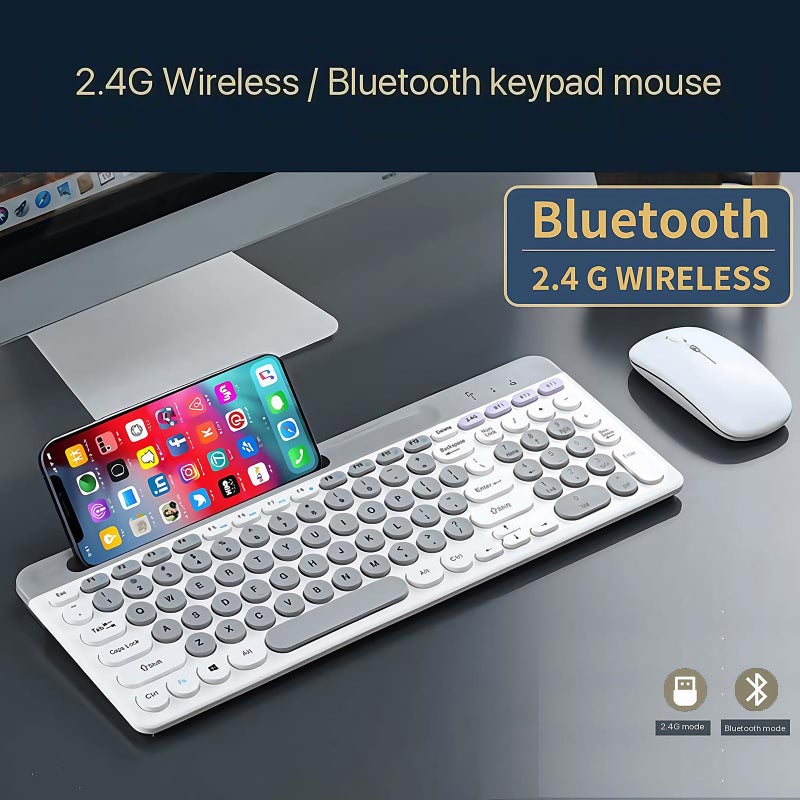 Guiheng Wireless Keyboard and Mouse Combo with Phone Tablet Holder, Rechargeable Dual-Mode (Bluetooth 5.0 and 3.0 +2.4G) Multi-Device Silent Mouse for Windows, iPad, Tablet, MacOS,iOS,Android (Grey+White) - Image 5