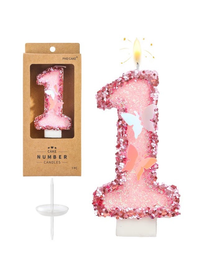 PHD CAKE Number 1 Pink Butterfly Birthday Candles, Butterfly Themed Number Candles, Cake Number Candles, Party Celebration - Image 1