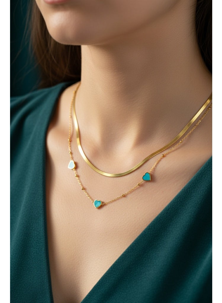 FLUFFY Women’s Necklace Flat Layered Heart Charm - Elegant - Image 1